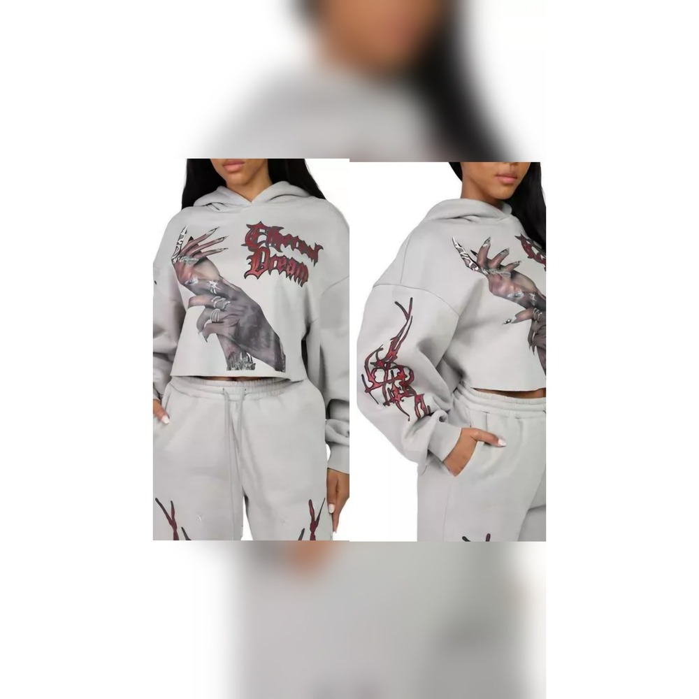 Smoke Rise RED Ethereal Dream Cropped‎ Hoodie Graphic Sweatshirt M